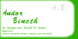 andor bineth business card